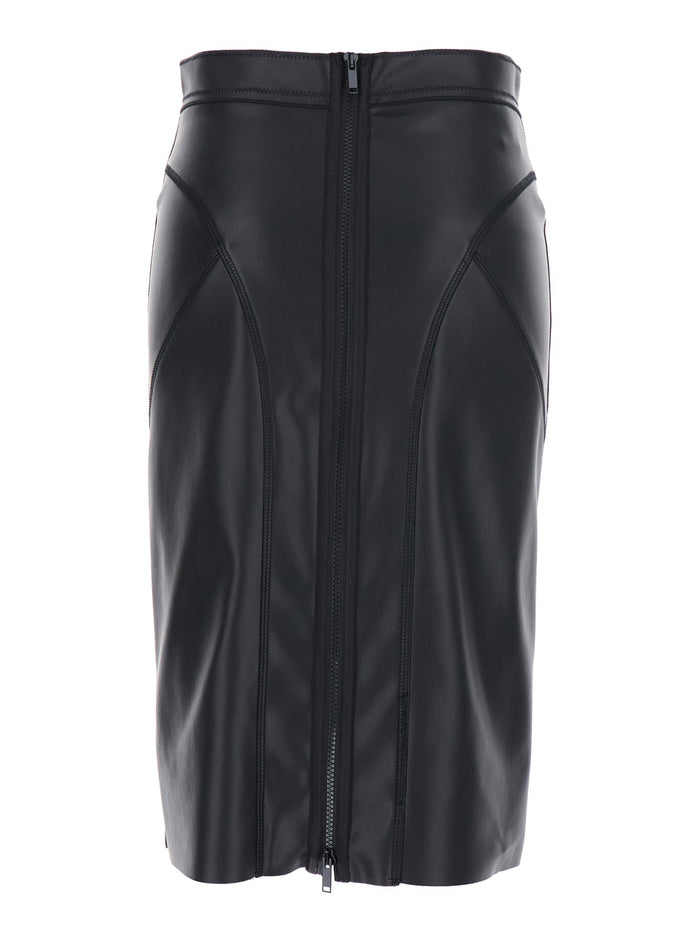 Black Skirt With Rear Zip Closure Ecoleather Woman