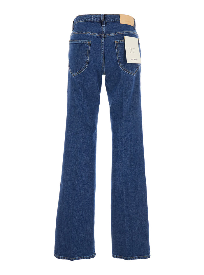 Blue Jeans With Belt Loops And Logo Patch On The Rear Denim Woman Blu