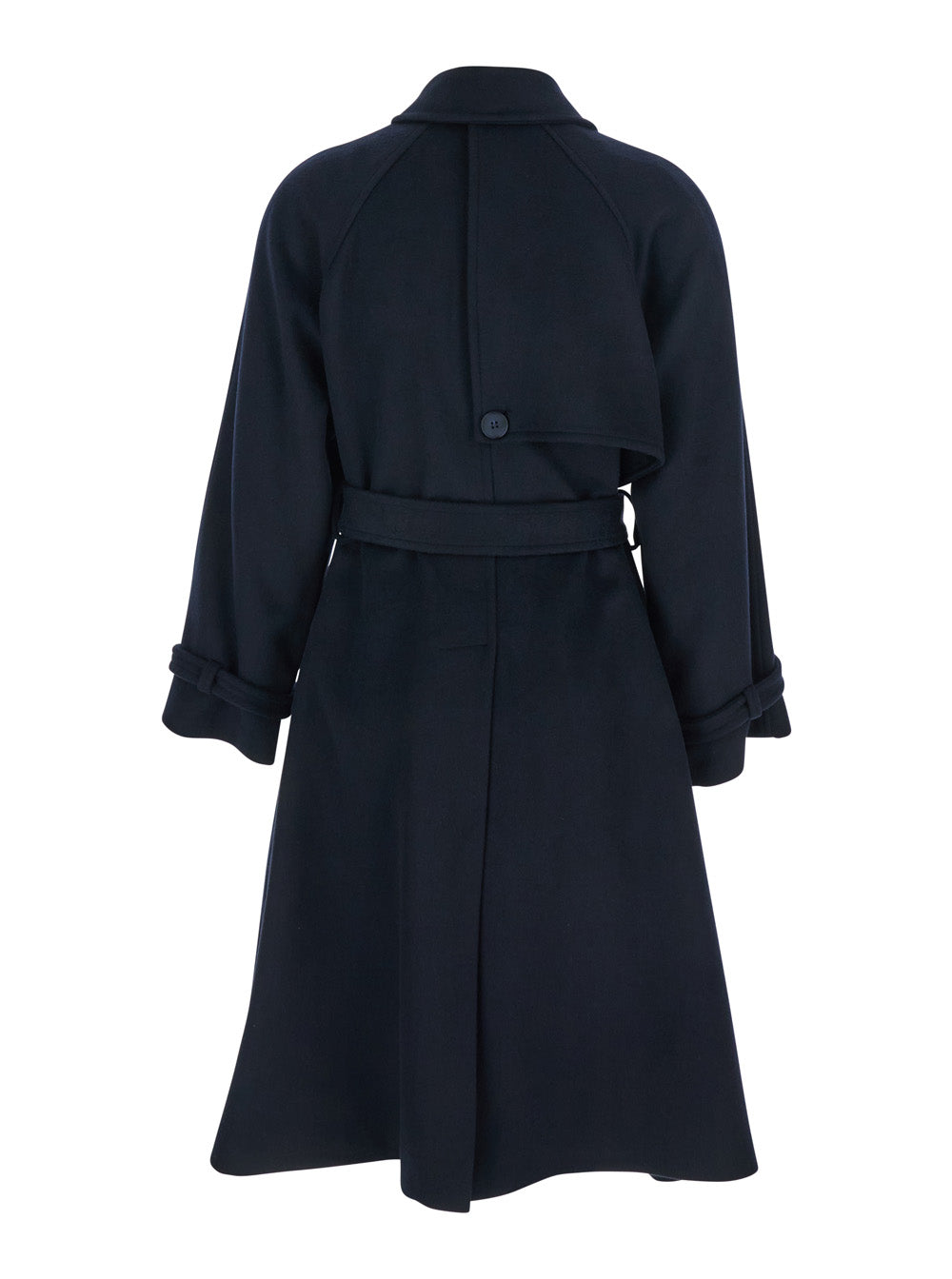 Blue Coat With Classic Collar And Front Belt Fabric Woman Blu