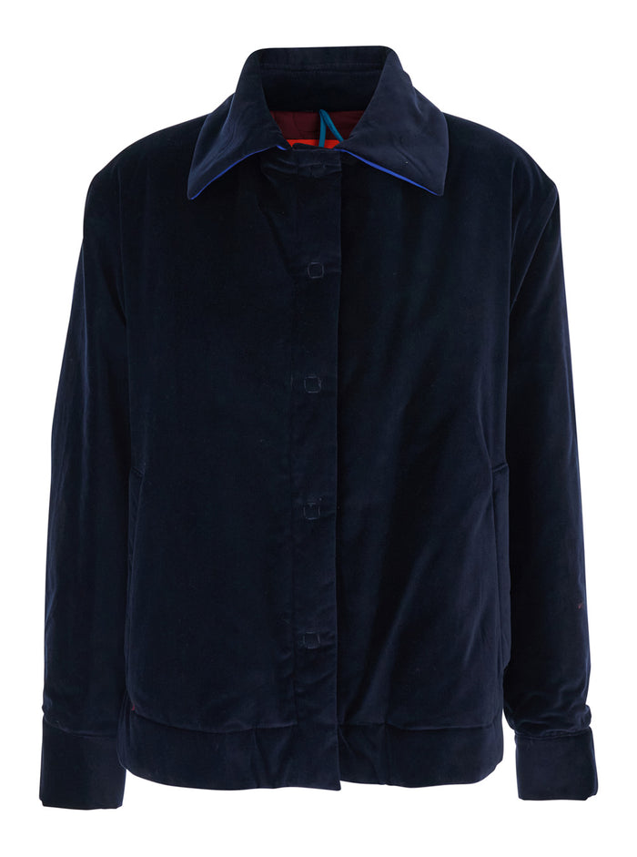 Blue Jacket With Classic Collar And Down Filled Design Fabric Woman Blu