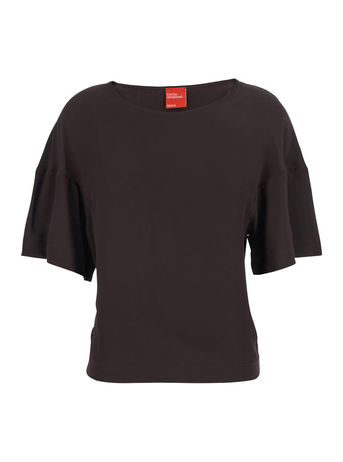 Brown T-Shirt With Round Neck And Wide Short Sleeves Fabric Woman Tshirts Polo Shirts