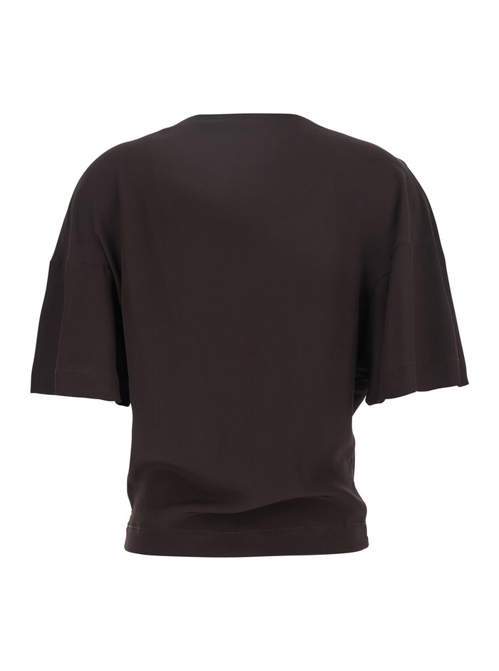 Brown T-Shirt With Round Neck And Wide Short Sleeves Fabric Woman Tshirts Polo Shirts
