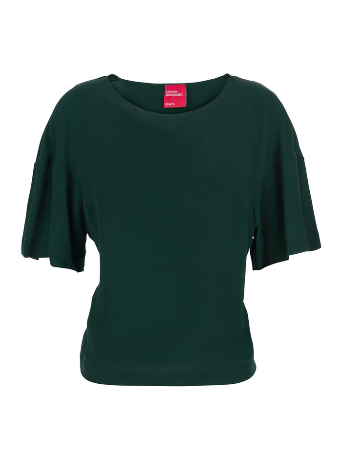 Green T-Shirt With Round Neck And Wide Short Sleeves Fabric Woman Tshirts Polo Shirts