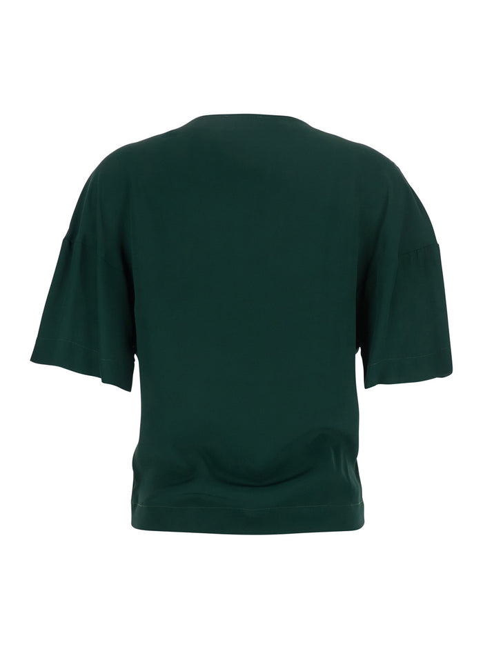 Green T-Shirt With Round Neck And Wide Short Sleeves Fabric Woman Tshirts Polo Shirts