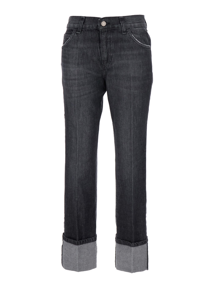 Blue Jeans With Belt Loops And Logo Patch On The Rear Denim Woman Blu