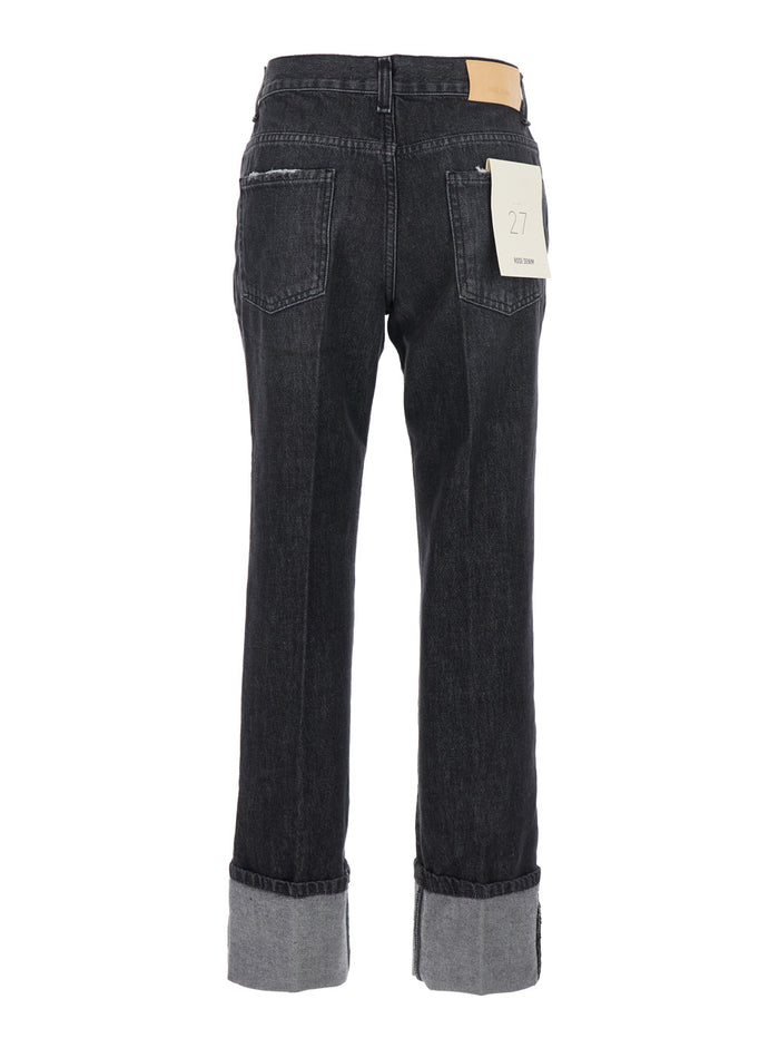 Blue Jeans With Belt Loops And Logo Patch On The Rear Denim Woman Blu
