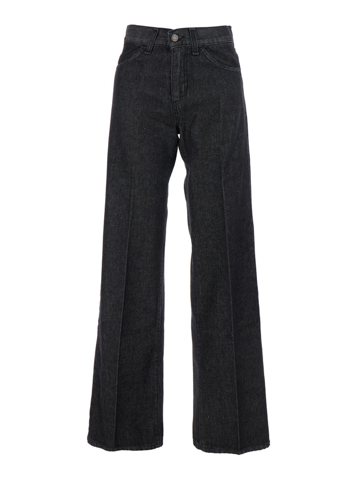 Blue Jeans With Belt Loops And Logo Patch On The Rear Denim Woman Blu