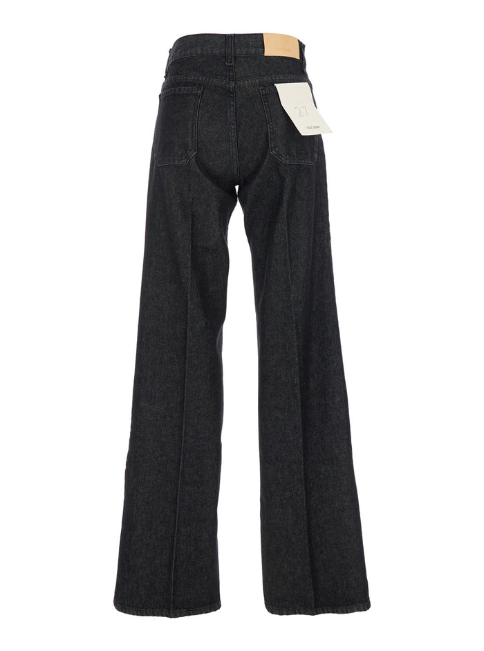 Blue Jeans With Belt Loops And Logo Patch On The Rear Denim Woman Blu
