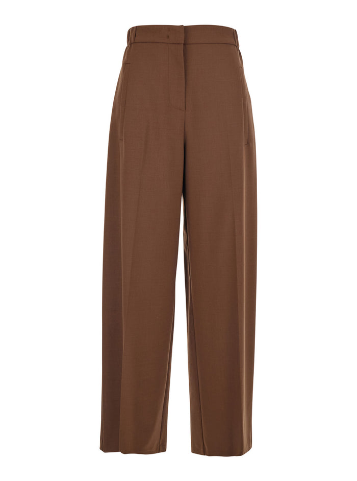 Brown Trousers With Semi-Elastic Waist And Side Pockets Cotton Blend Woman