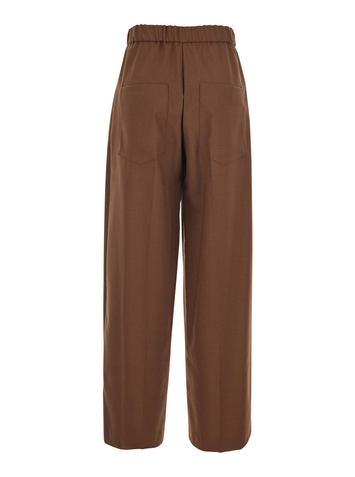 Brown Trousers With Semi-Elastic Waist And Side Pockets Cotton Blend Woman