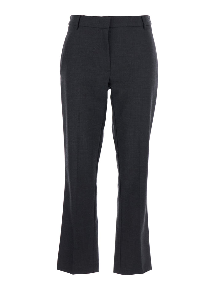 Grey Pants With Belt Loops And One Rear Welt Pockets Fabric Woman Trousers