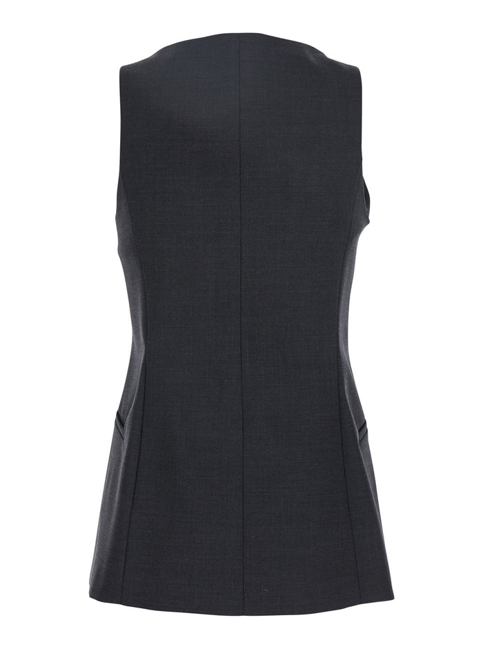 Grey Off-Shoulder Vest With Front Button Closure Fabric Woman Blazers