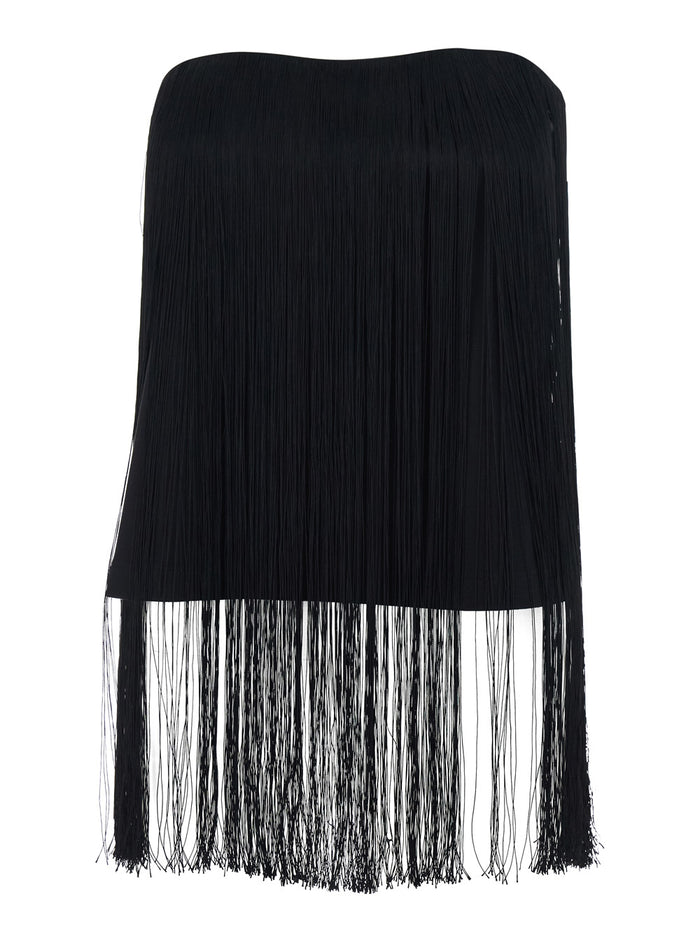 Black Top With Cut Out Detail On The Front And Fringes Applied Back Fabric Woman Tops