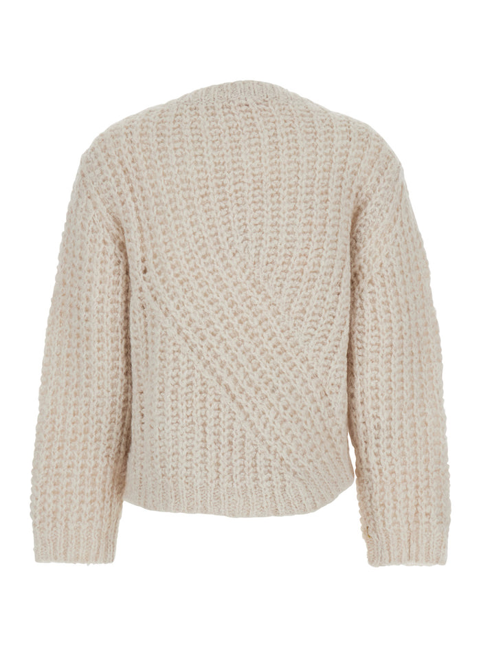 Beige Knit Crewneck Sweater Wool Blend Woman Jersey