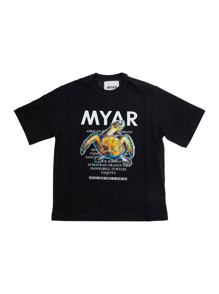 Black Crewneck T-Shirt With Maxi Print On Front And Rear Cotton Boy Tshirts Polo Shirts