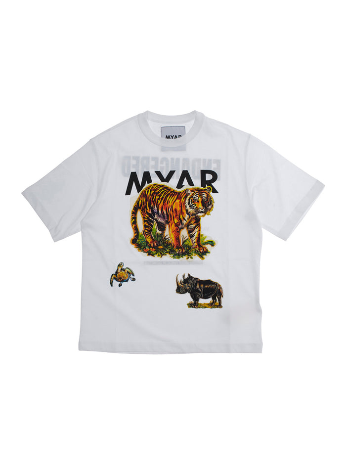 White Crewneck T-Shirt With Maxi Print On Front And Rear Cotton Boy Tshirts Polo Shirts