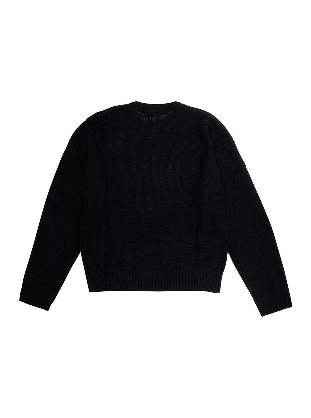 Black Crewneck Sweater With Embellishments On The Sleeve And Logo Patch Front Wool Blend Girl Acrylic Jersey
