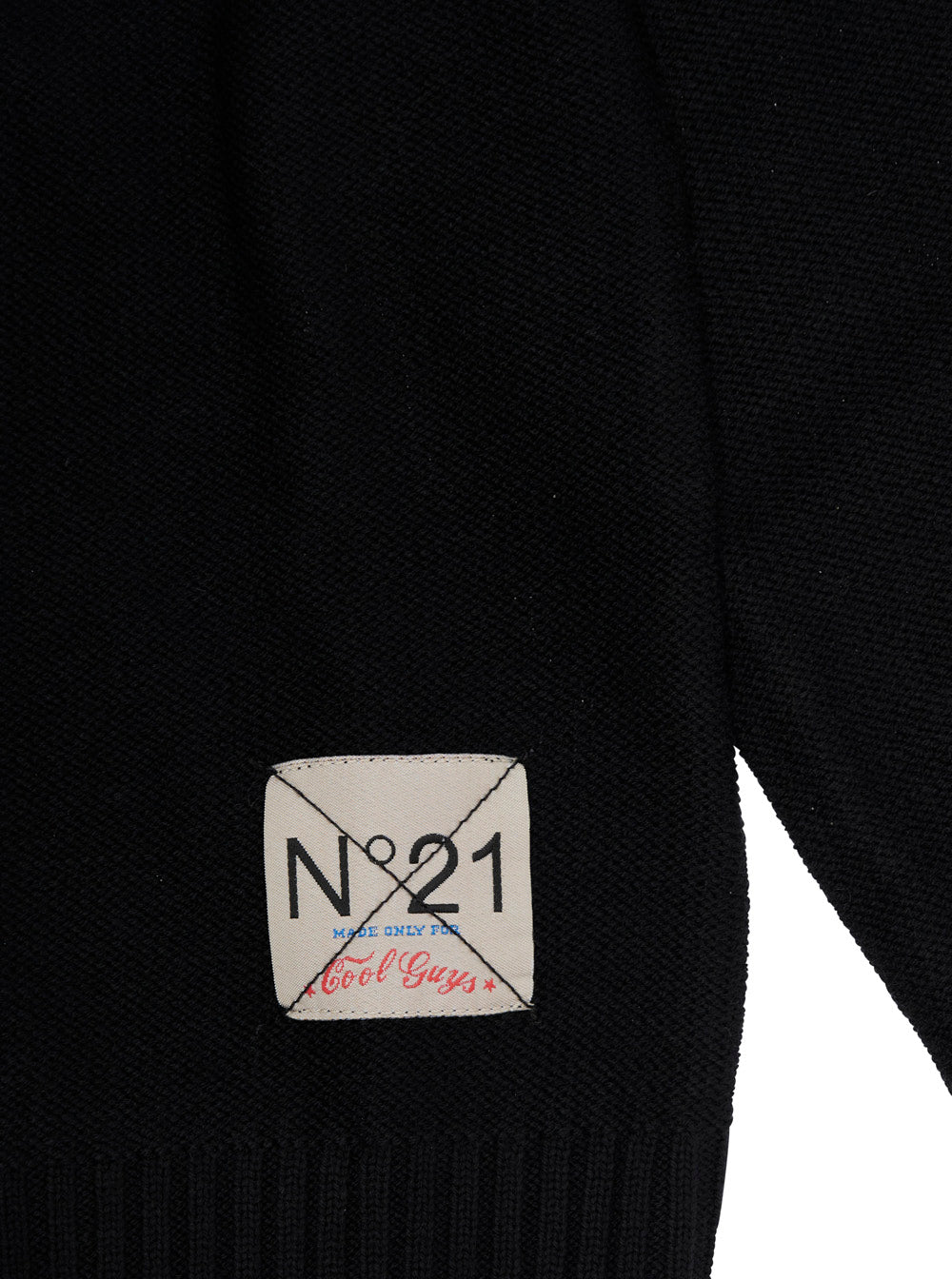 Black Crewneck Sweater With Embellishments On The Sleeve And Logo Patch Front Wool Blend Girl Acrylic Jersey