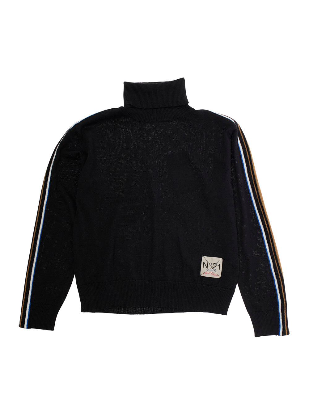 Black High Neck Sweater With Logo Patch Wool Blend Boy Acrylic Jersey