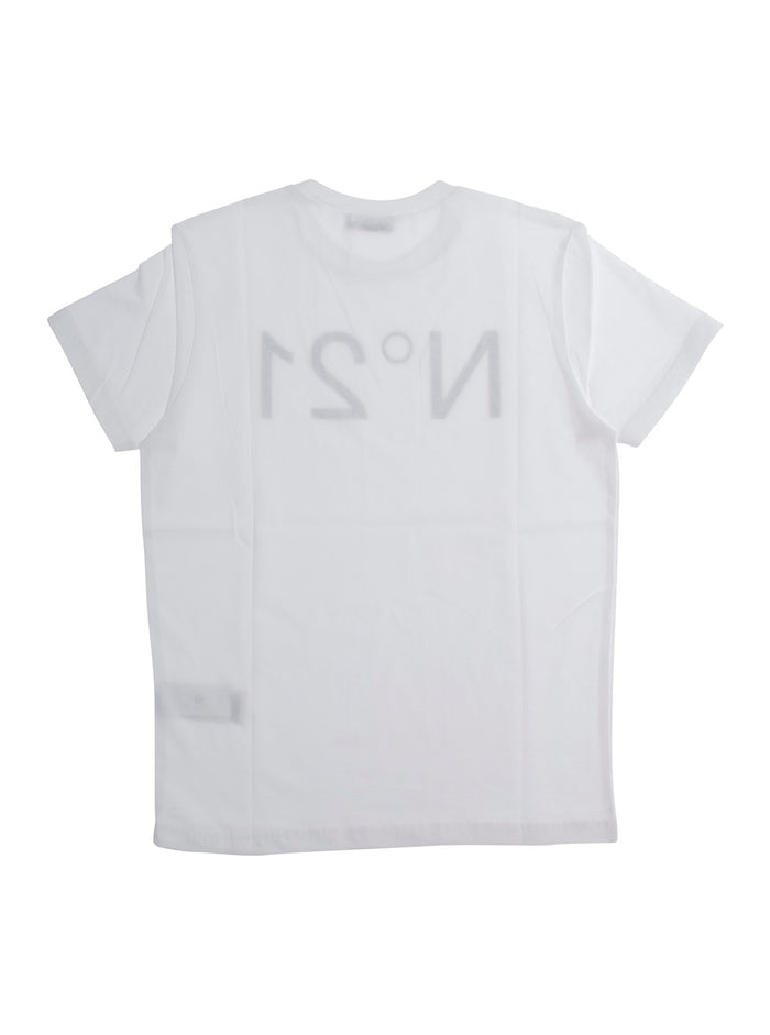 White Crewneck T-Shirt With Maxi Logo Print On The Front Cotton Girl Tshirts And Polo Shirts