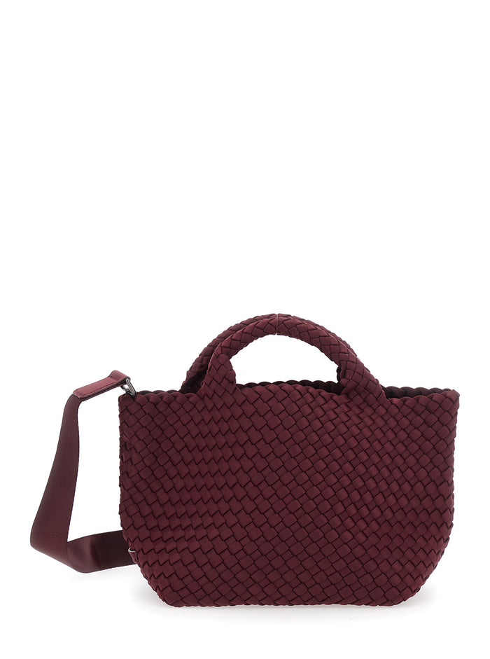 St Barths Bordeaux Small Handbag With Braided Design And Adjustable Shoulder Strap Ecoleather Woman Neoprene Hand Bags