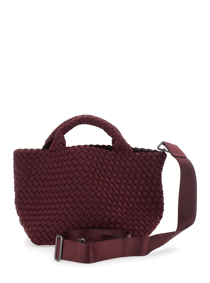 St Barths Bordeaux Small Handbag With Braided Design And Adjustable Shoulder Strap Ecoleather Woman Neoprene Hand Bags