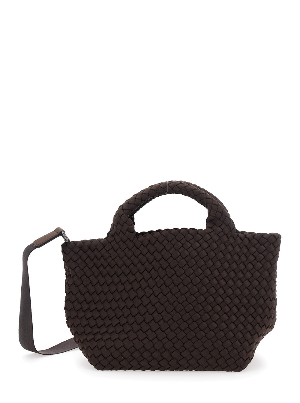 St Barths Brown Small Handbag With Braided Design And Adjustable Shoulder Strap Ecoleather Woman Neoprene Hand Bags