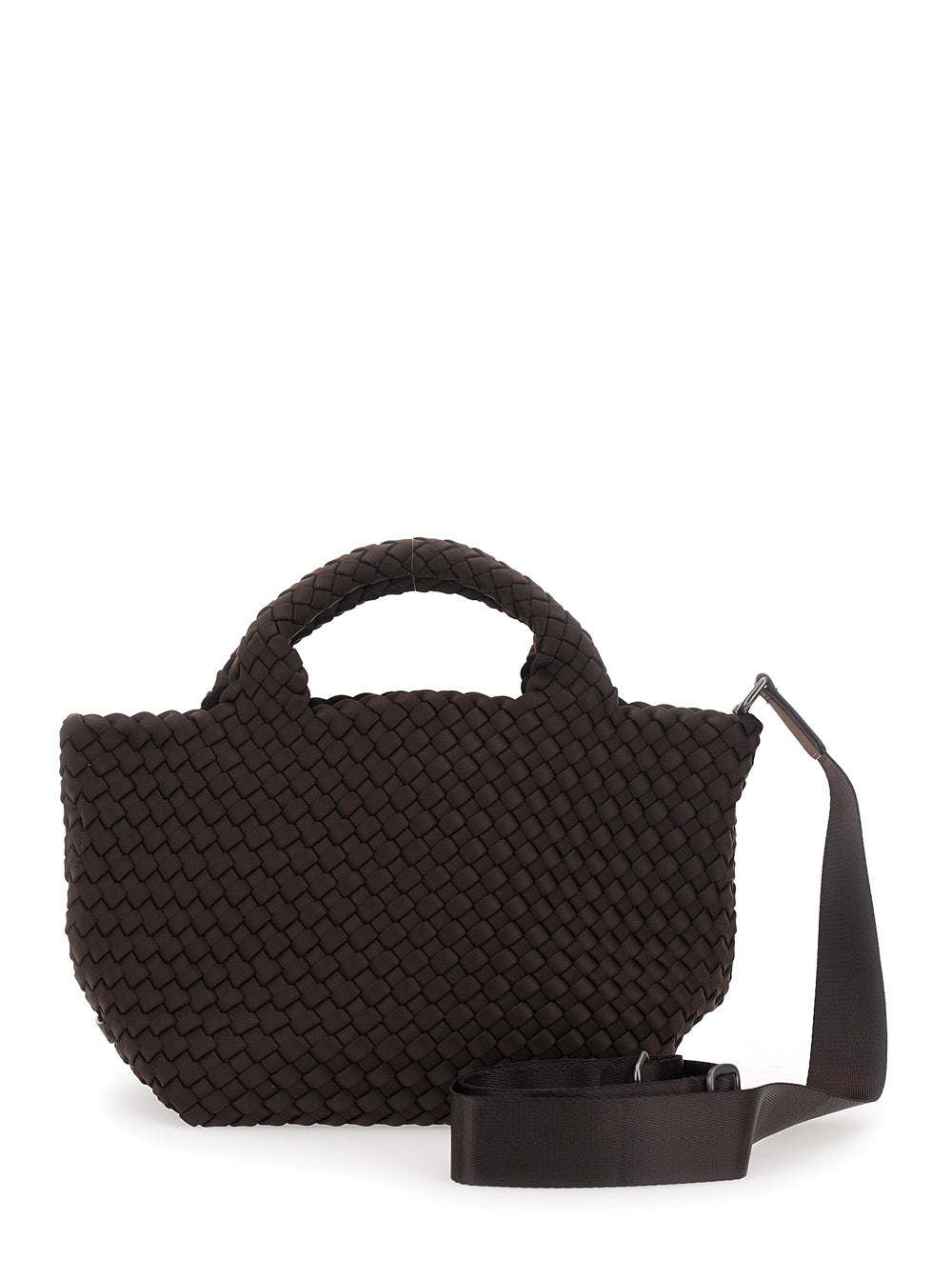 St Barths Brown Small Handbag With Braided Design And Adjustable Shoulder Strap Ecoleather Woman Neoprene Hand Bags