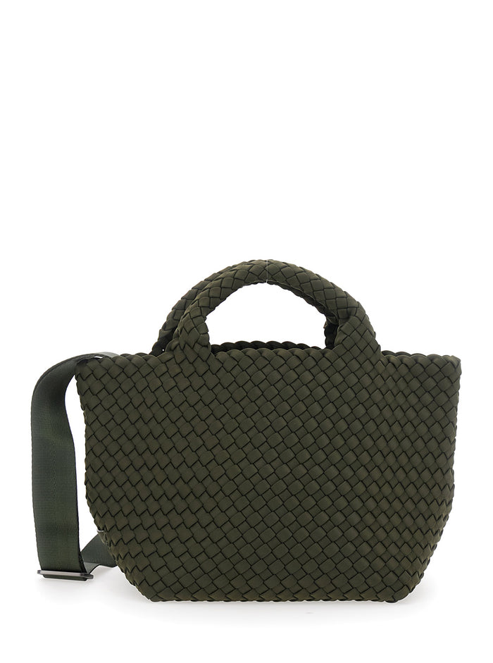 St Barths Green Small Handbag With Braided Design And Adjustable Shoulder Strap Ecoleather Woman Neoprene Hand Bags