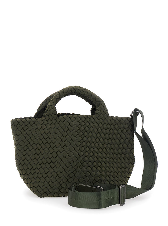 St Barths Green Small Handbag With Braided Design And Adjustable Shoulder Strap Ecoleather Woman Neoprene Hand Bags