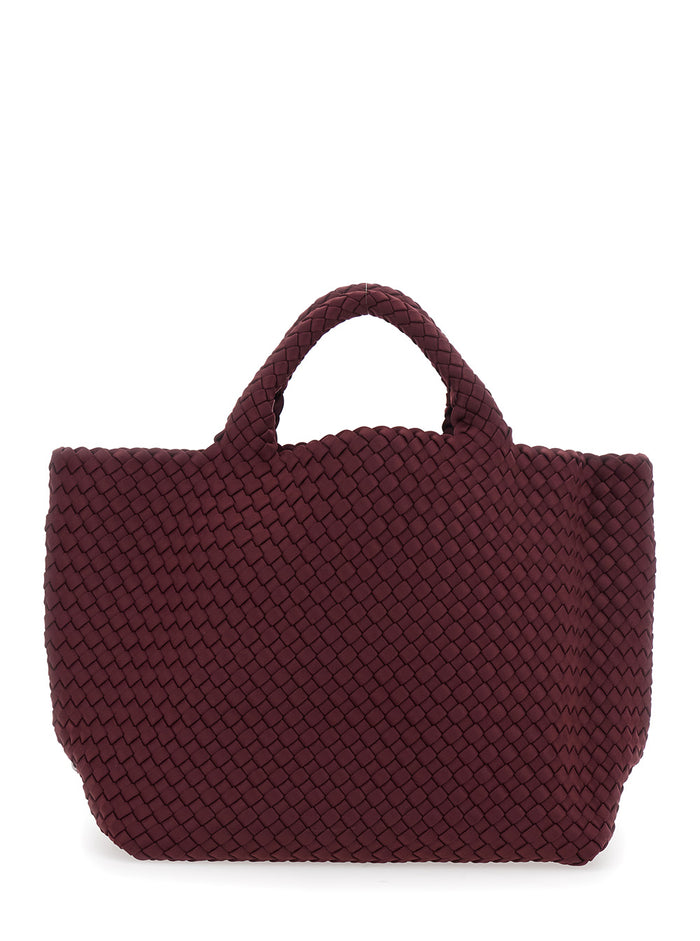 St Barths Bordeaux Handbag With Braided Design And Removable Pouch On The Inside Ecoleather Woman Neoprene Hand Bags