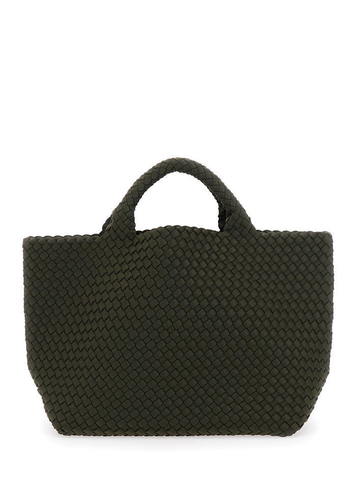 St Barths Green Handbag With Braided Design And Removable Pouch On The Inside Ecoleather Woman Neoprene Hand Bags