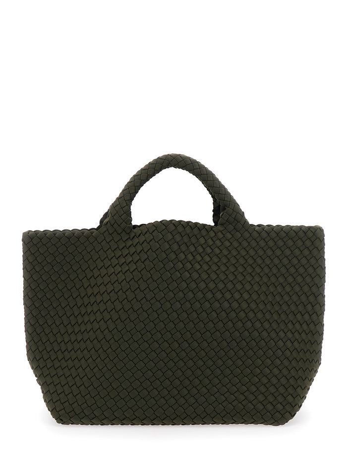 St Barths Green Handbag With Braided Design And Removable Pouch On The Inside Ecoleather Woman Neoprene Hand Bags