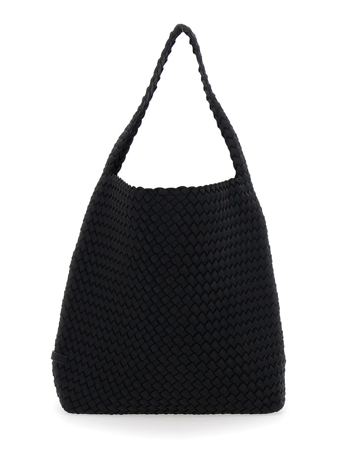 Nomad Black Medium Handbag With One Top Handle And Braided Design Ecoleather Woman Neoprene Hand Bags