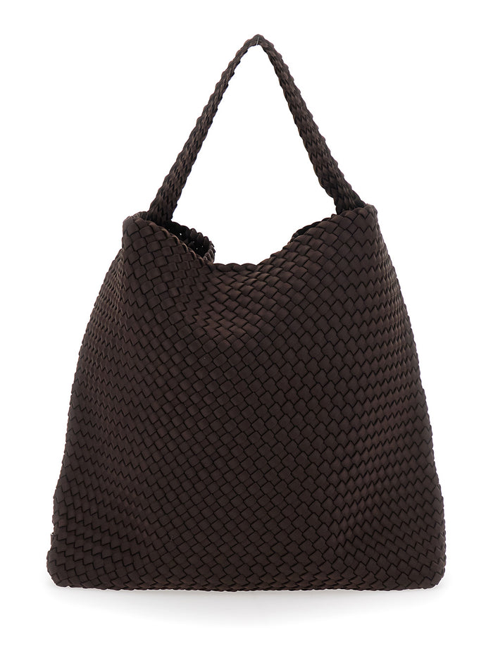 Nomad Brown Large Handbag With One Top Handle And Braided Design Ecoleather Woman Neoprene Hand Bags