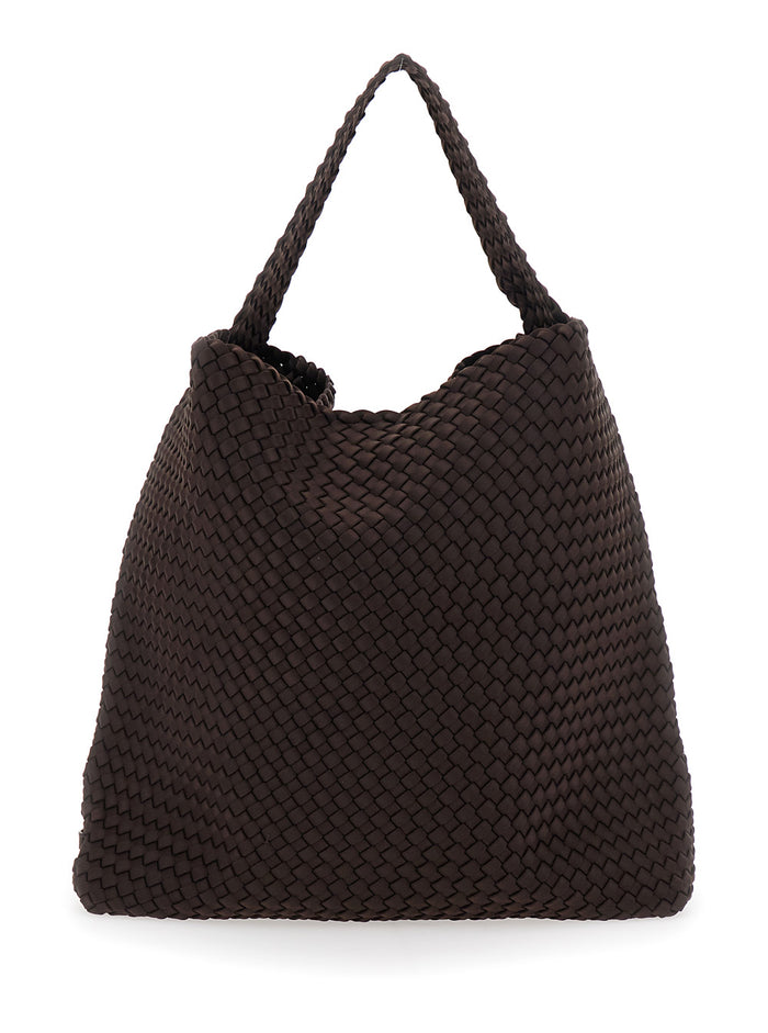 Nomad Brown Large Handbag With One Top Handle And Braided Design Ecoleather Woman Neoprene Hand Bags
