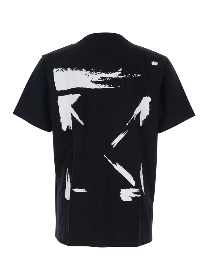 Brush Arrow Black Crewneck T-Shirt With Logo Lettering Detail On The Front And Arrows Motif Rear Cotton Man Tshirts Polo Shirts