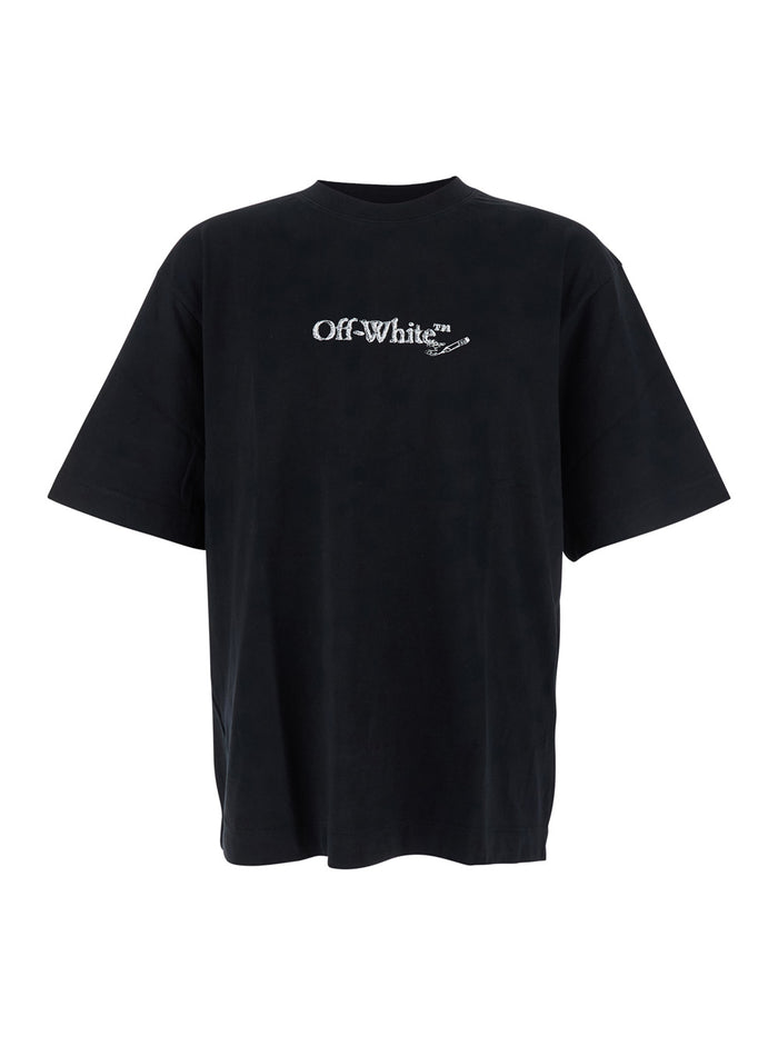 Scribble Arrow Black Crewneck T-Shirt With Logo Lettering On The Front And Maxi Arrows Rear Cotton Man Tshirts Polo Shirts
