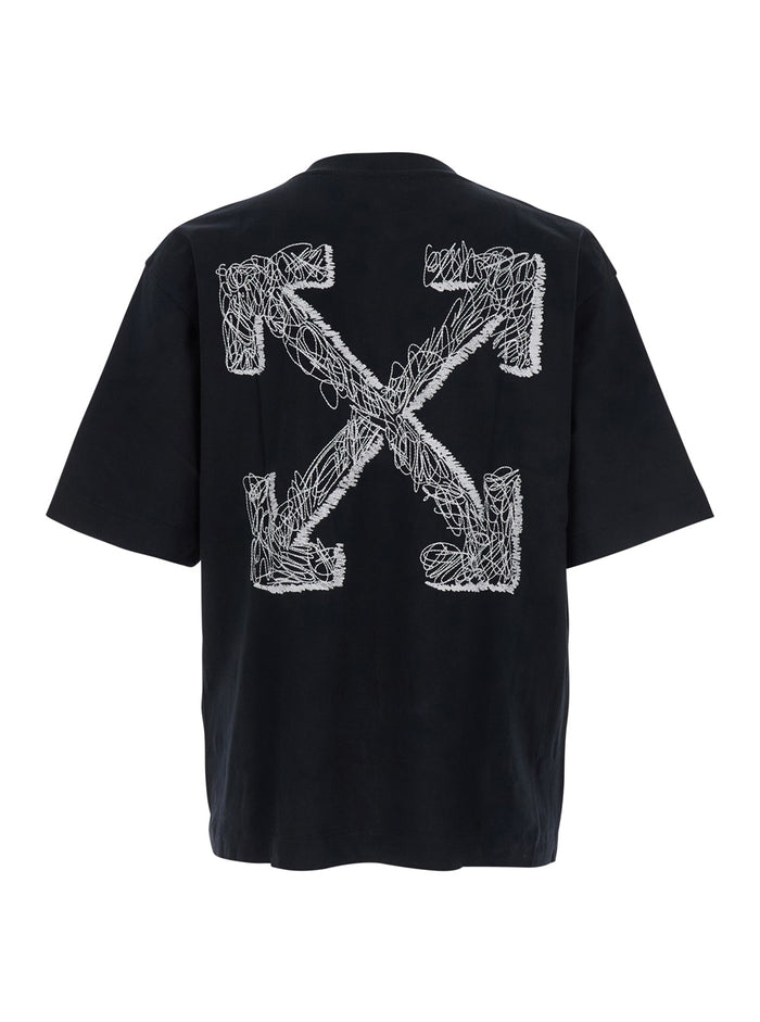 Scribble Arrow Black Crewneck T-Shirt With Logo Lettering On The Front And Maxi Arrows Rear Cotton Man Tshirts Polo Shirts