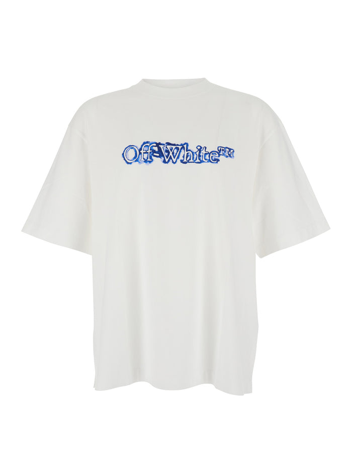 Cloudy Arrow White Crewneck T-Shirt With Logo Lettering On The Front And Maxi Arrows Rear Cotton Man Tshirts Polo Shirts