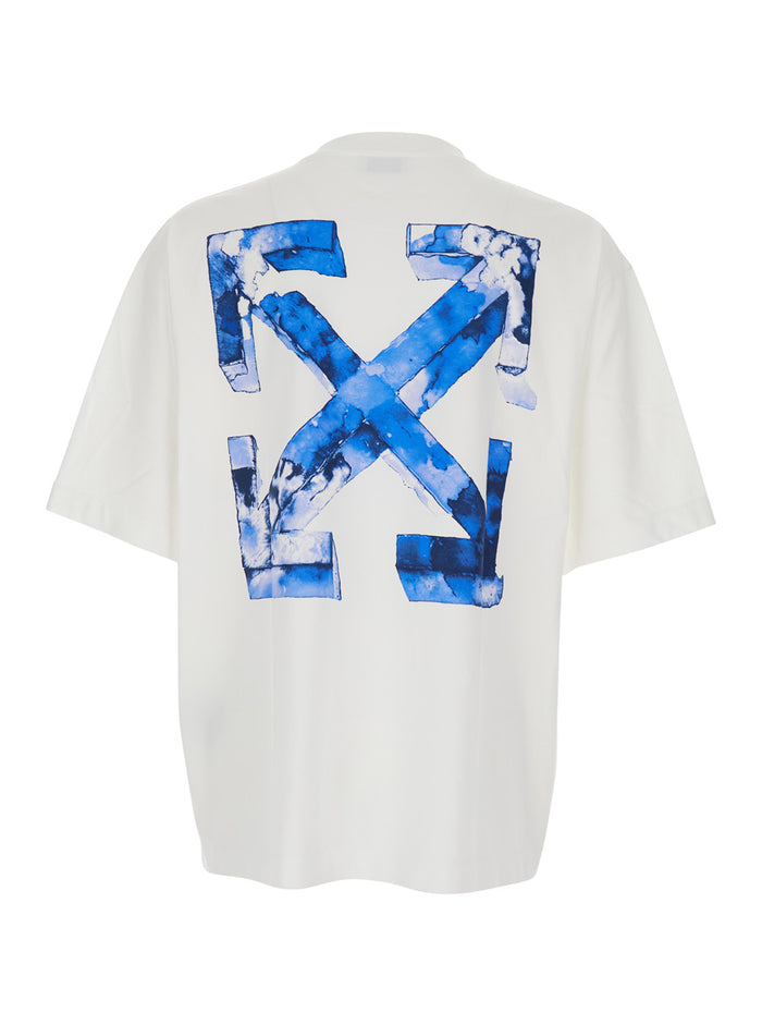 Cloudy Arrow White Crewneck T-Shirt With Logo Lettering On The Front And Maxi Arrows Rear Cotton Man Tshirts Polo Shirts