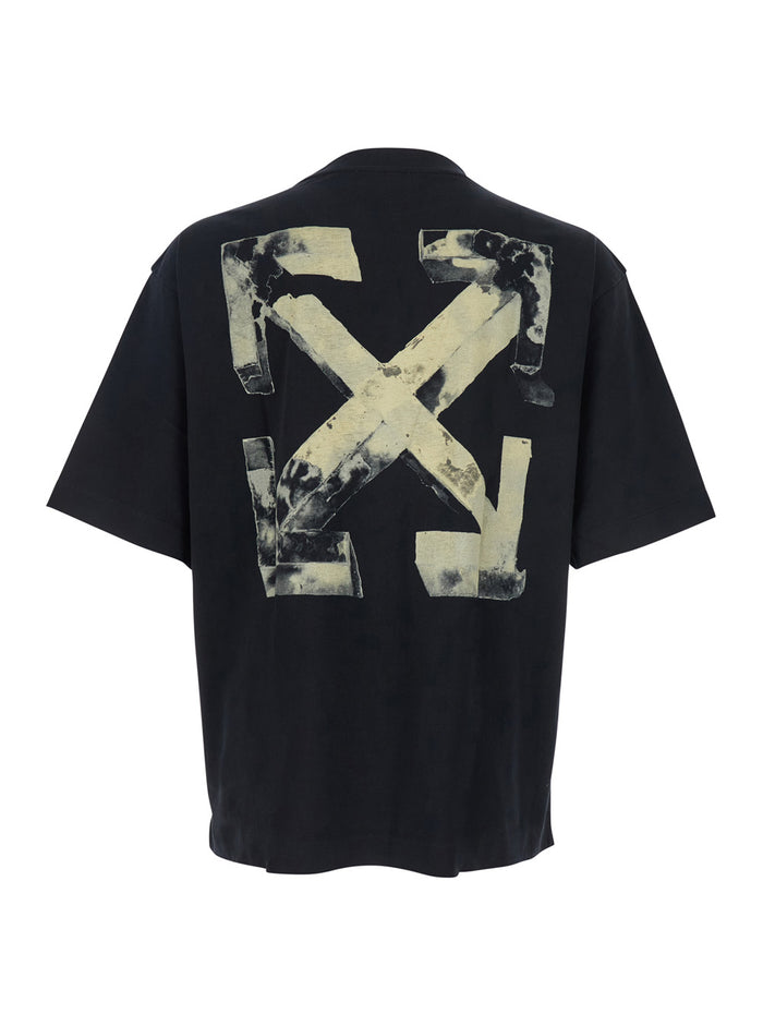 Cloudy Arrow Black Crewneck T-Shirt With Logo Lettering On The Front And Maxi Arrows Rear Cotton Man Tshirts Polo Shirts