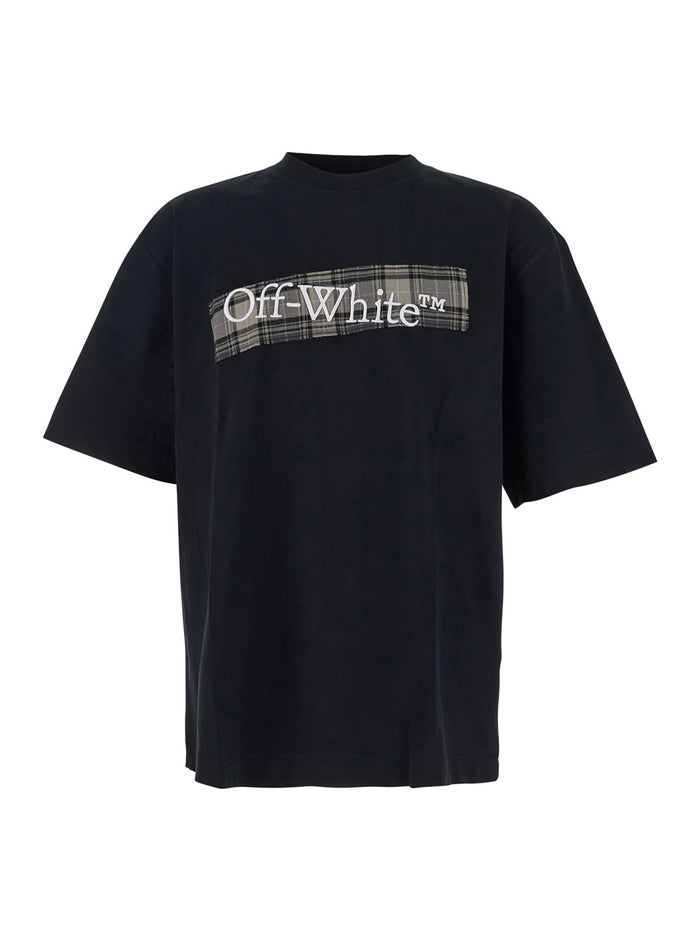 Black Crewneck T-Shirt With Logo Lettering On The Front And Maxi Diagonal Motif Rear Cotton Man Tshirts Polo Shirts