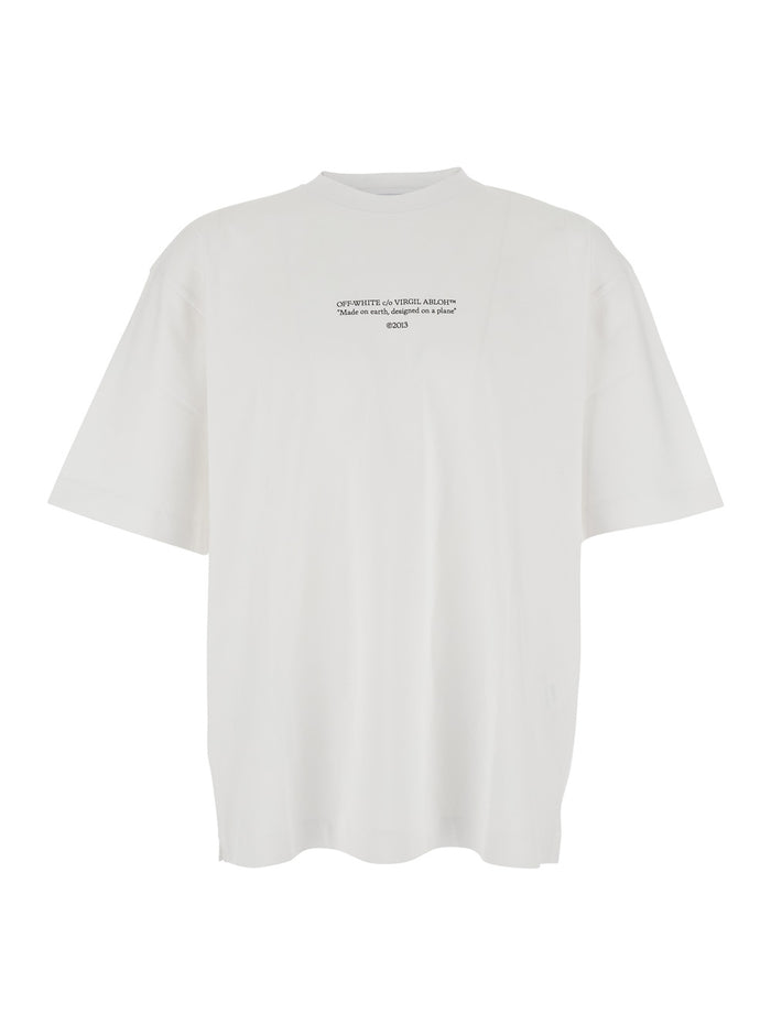 White Crewneck T-Shirt With Logo Lettering On The Front Cotton Man Tshirts And Polo Shirts