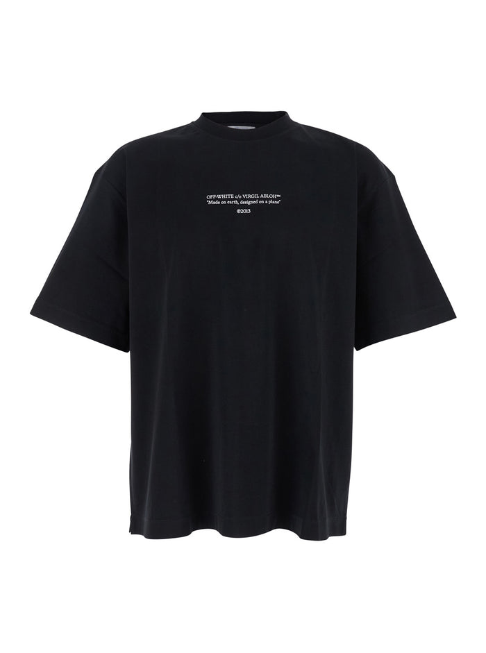 Black Crewneck T-Shirt With Logo Lettering On The Front Cotton Man Tshirts And Polo Shirts