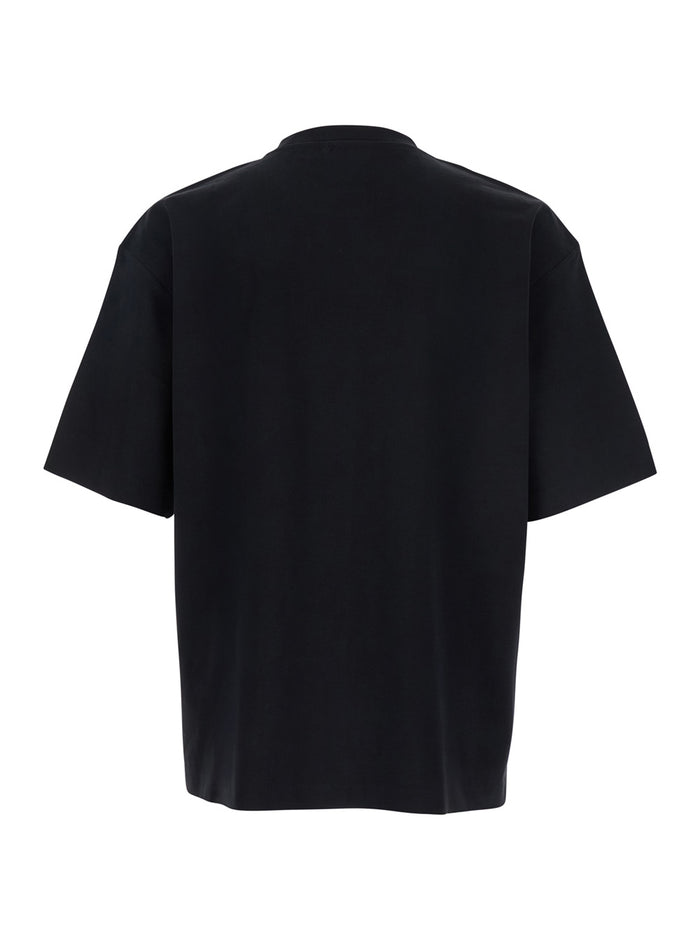 Black Crewneck T-Shirt With Logo Lettering On The Front Cotton Man Tshirts And Polo Shirts