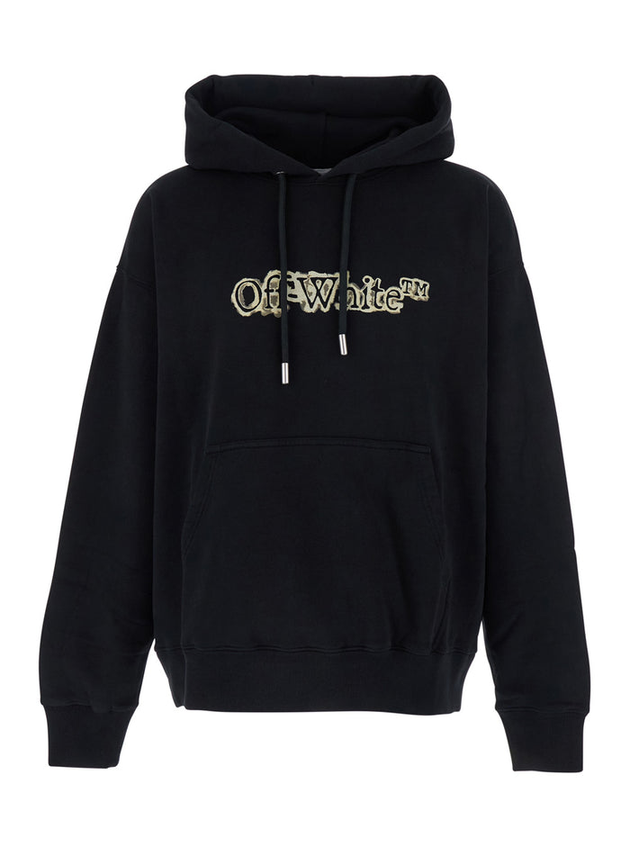 Cloudy Arrow Black Hoodie With Drawstring Hood And Maxi Arrows Motif On The Rear Cotton Man Sweatshirts