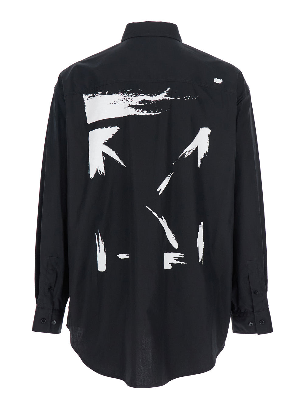 Brush Arrow Black Shirt with Logo Lettering on the Front and Maxi Print Rear in Cotton Blend Woman Blouses