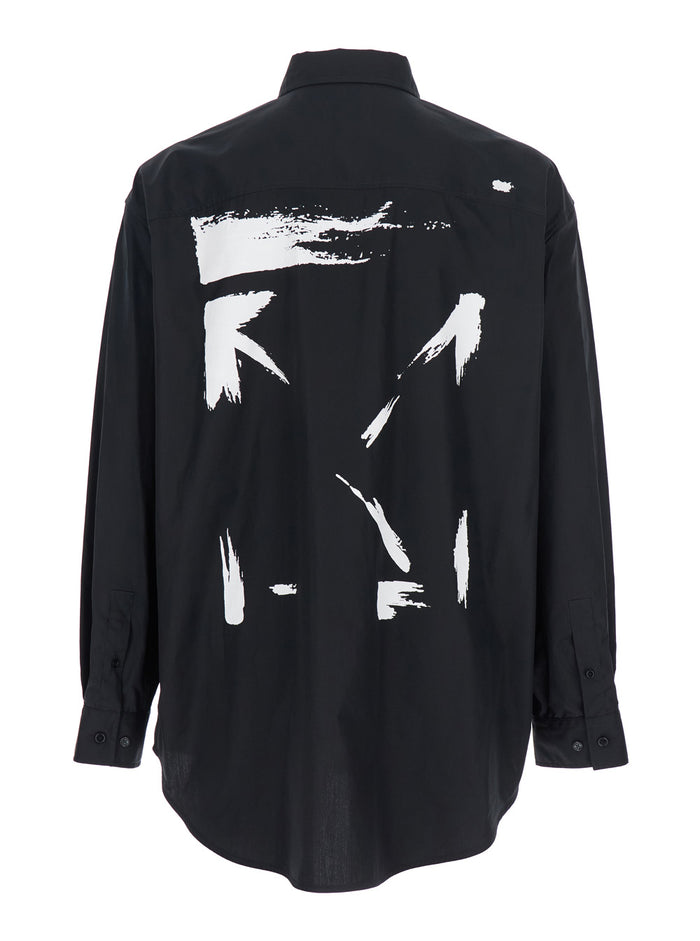 Brush Arrow Black Shirt with Logo Lettering on the Front and Maxi Print Rear in Cotton Blend Woman Blouses