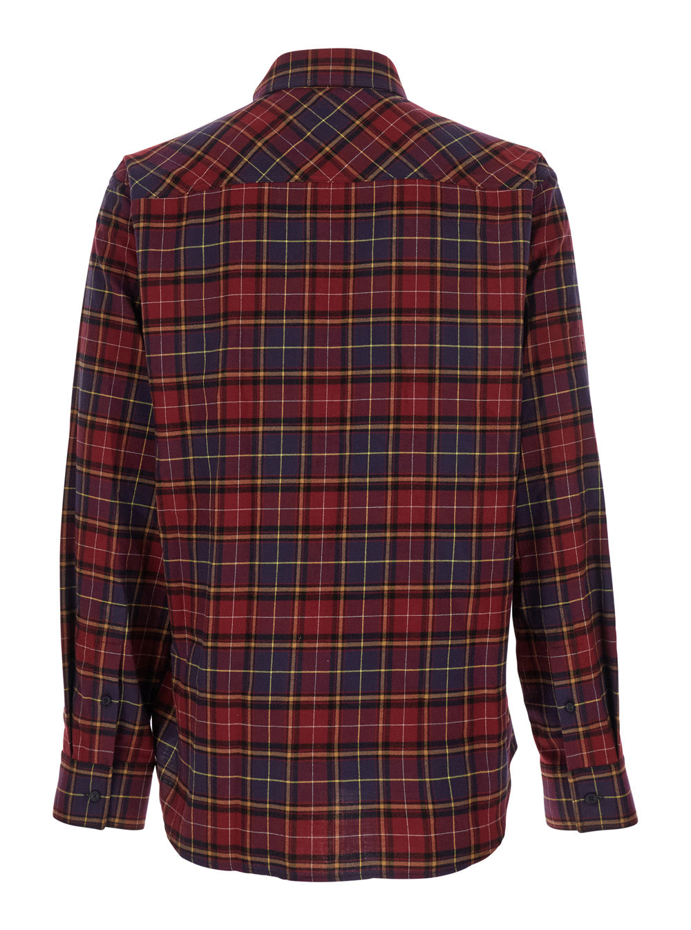 Bordeaux Shirt with Maxi Logo Lettering on the Front and All-Over Check Motif in Wool Man Blouses